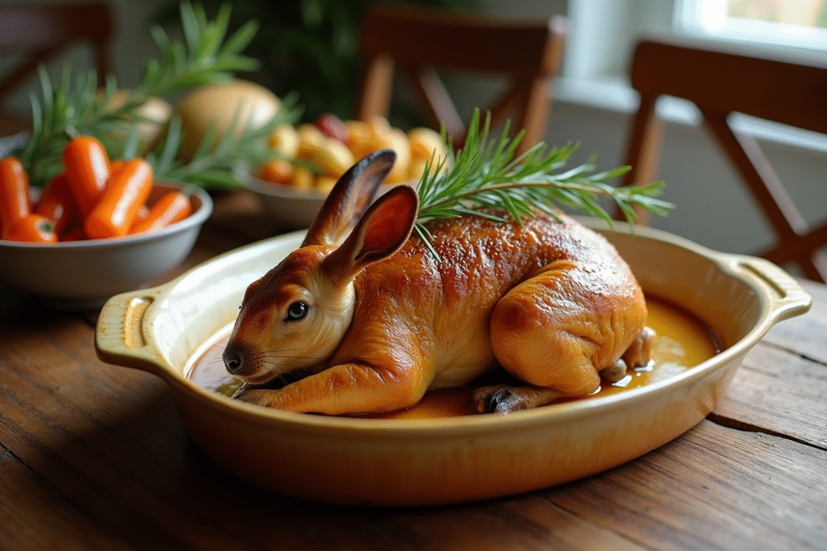 Agneau rustique au four avec sauce moutarde dans une assiette