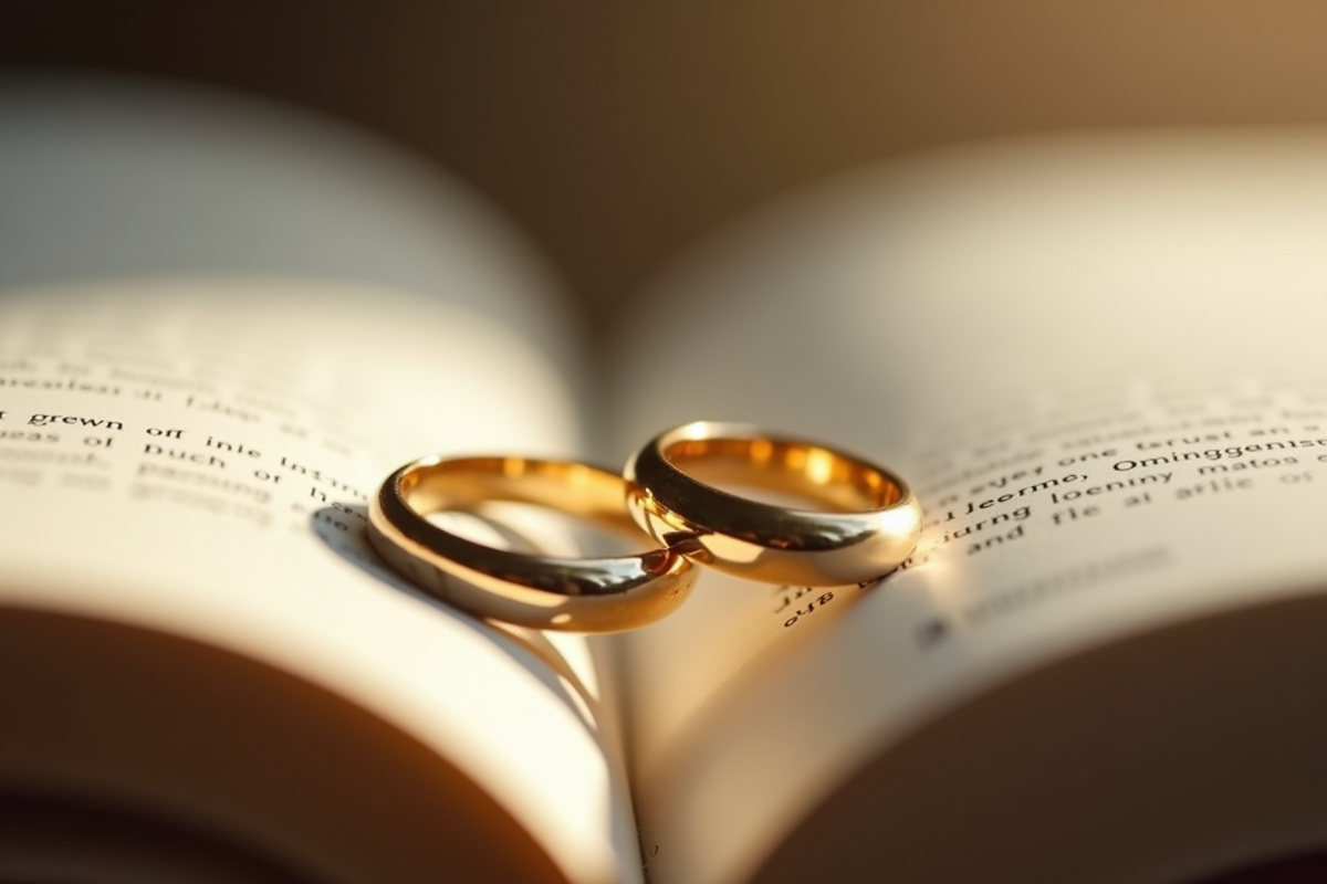 Alliances de mariage sur un livre symbolisant le temps