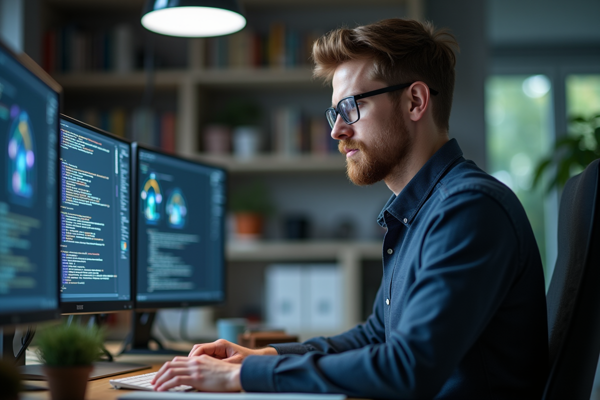 Scientifique en data science travaillant sur des écrans