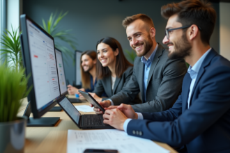 Groupe de professionnels en réunion dans un bureau moderne