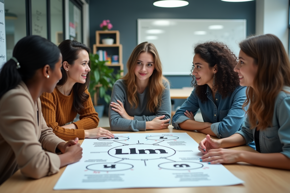 Groupe de professionnels discutant autour d