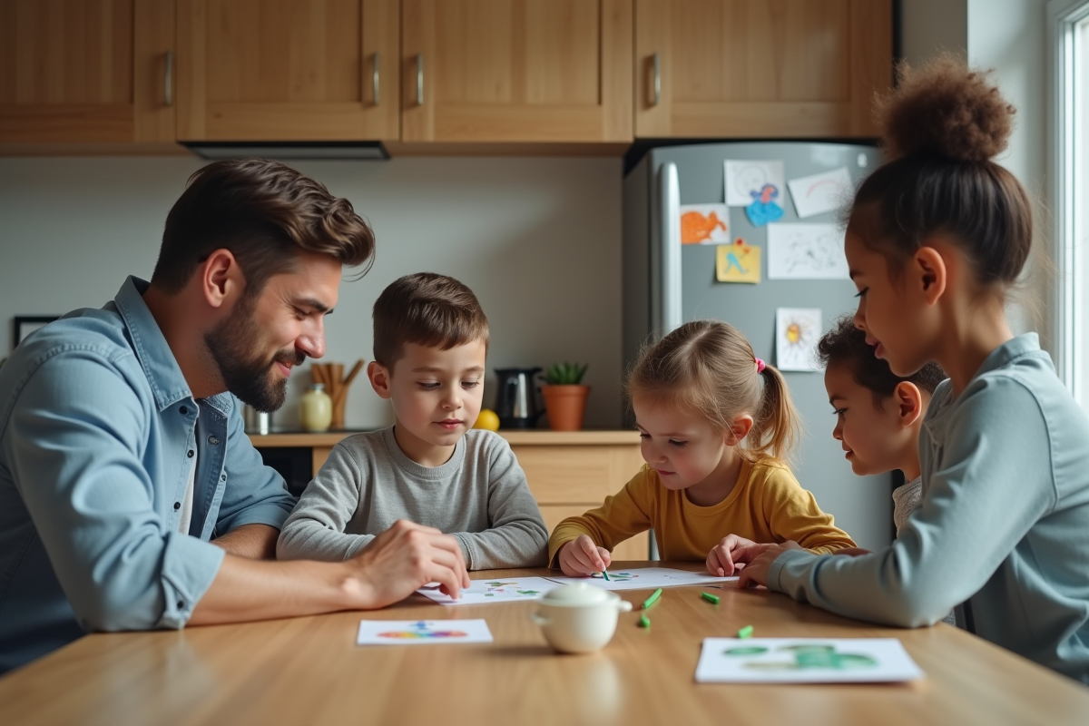 Parents et enfants autour d'une table à la maison