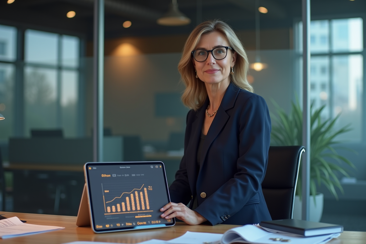 Femme d'affaires avec graphique et pièces de monnaie
