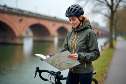 Jeune femme avec casque et carte à Toulouse