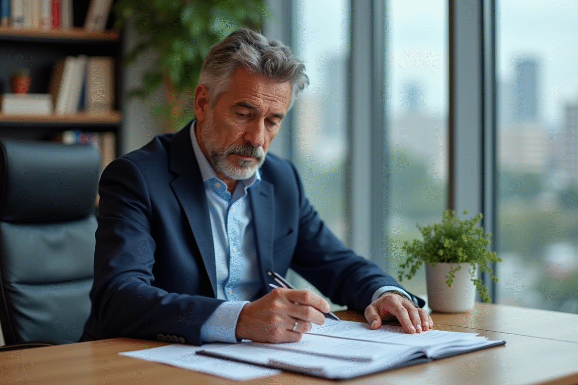 Gestionnaire financier en costume dans son bureau professionnel