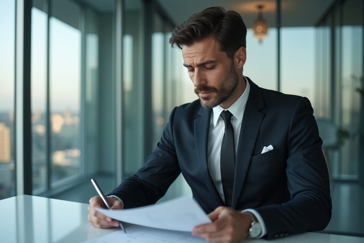 Homme d'affaires en costume dans un bureau moderne