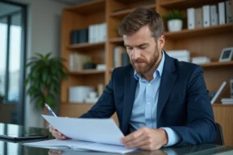 Homme d'affaires en costume dans un bureau moderne
