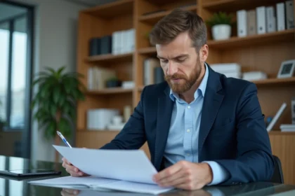 Homme d'affaires en costume dans un bureau moderne