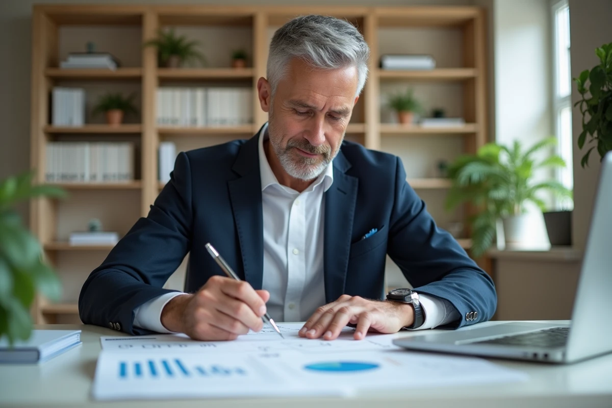 Homme d affaires analysant des graphiques bancaires à son bureau