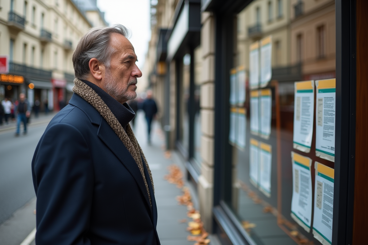 Homme d'âge moyen dans une rue parisienne automnale
