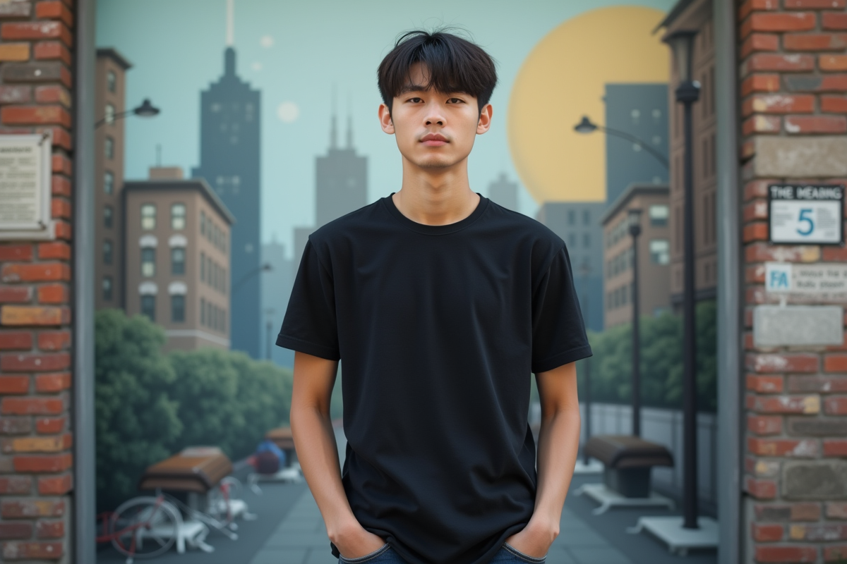 Jeune adulte androgynes devant un mur urbain artistique