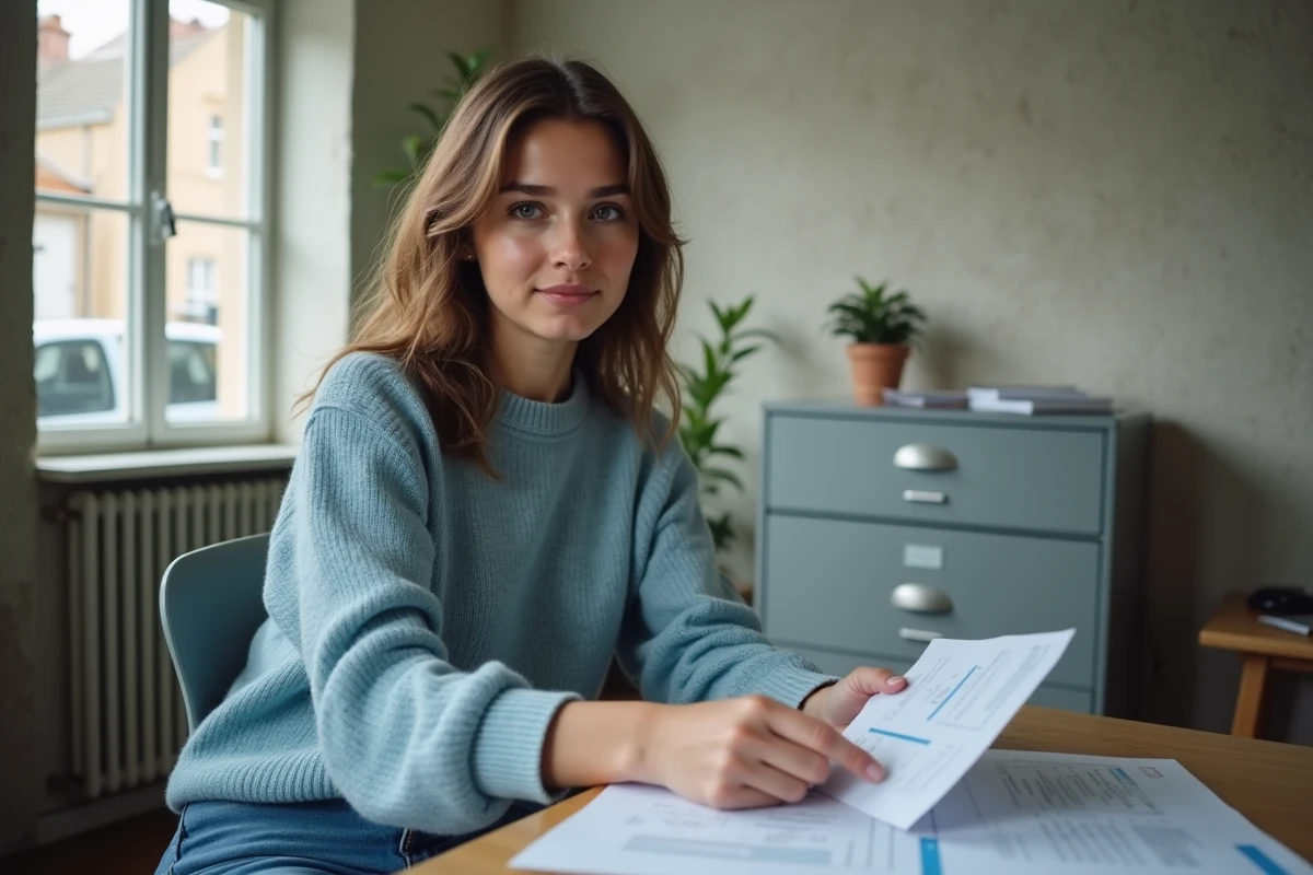 Jeune femme organisant des documents Service Civique