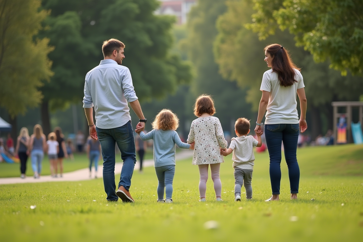 Parents et enfants dans un parc en pleine nature